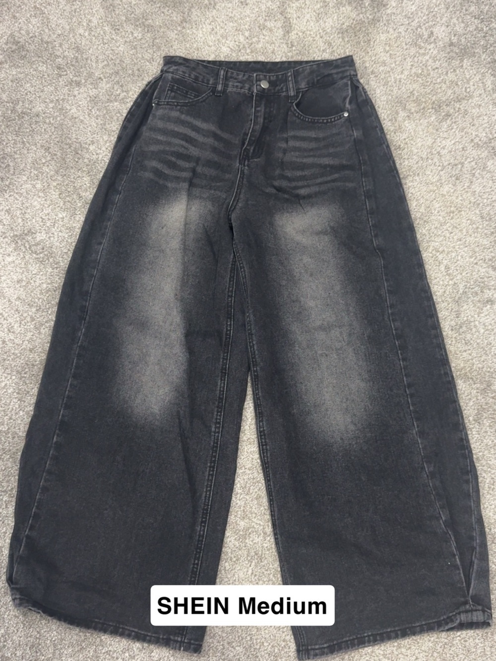 SHEIN Washed Black Wide-Leg High-Rise Jeans